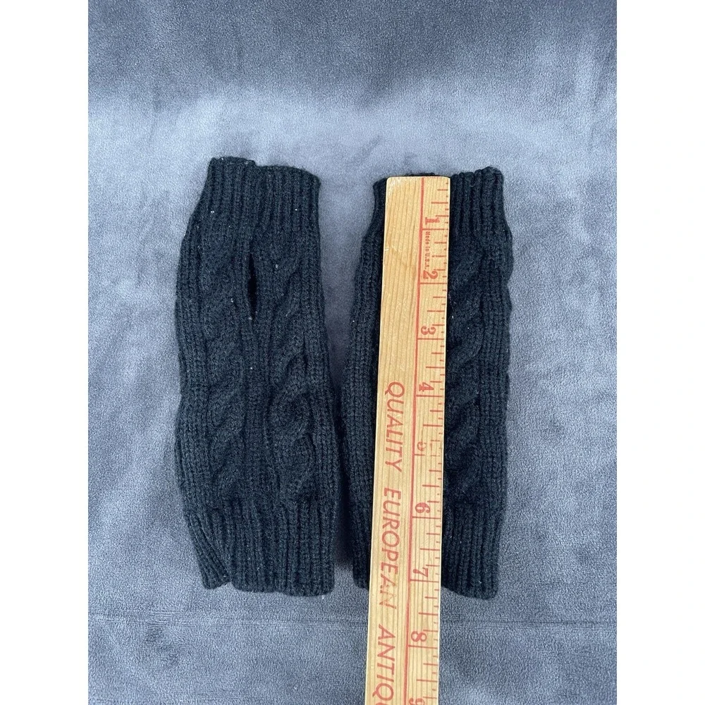 Black Cable Knit Fingerless Gloves Hand Warmers Winter One Size Pair
